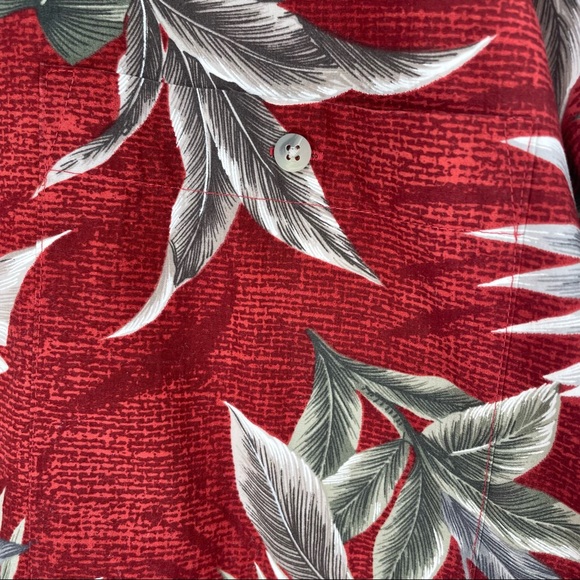 Pierre Cardin 100% Cotton Aloha Shirt in Red & Gray Tropical Plant Print in XLT - Picture 10 of 11